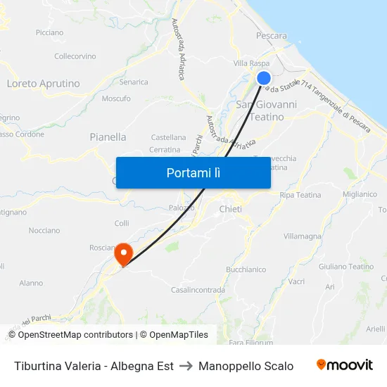 Tiburtina Valeria - Albegna Est to Manoppello Scalo map