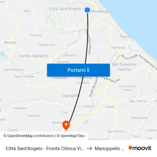 Città Sant'Angelo - Fronte Clinica Villa Serena to Manoppello Scalo map