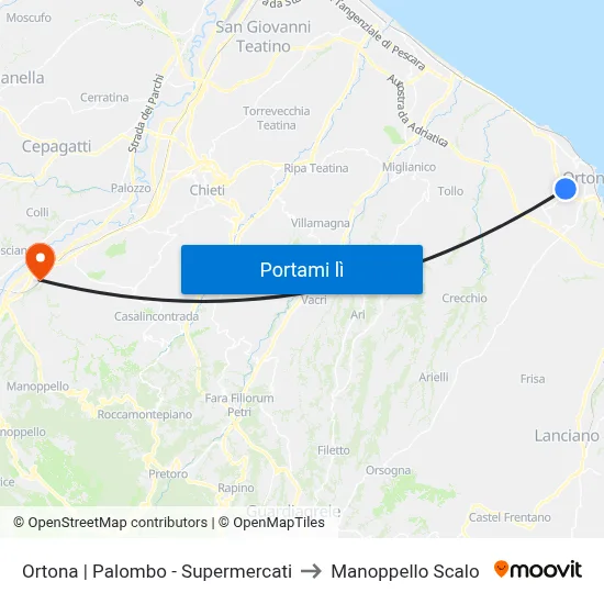 Ortona | Palombo - Supermercati to Manoppello Scalo map
