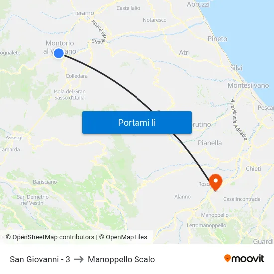 San Giovanni - 3 to Manoppello Scalo map
