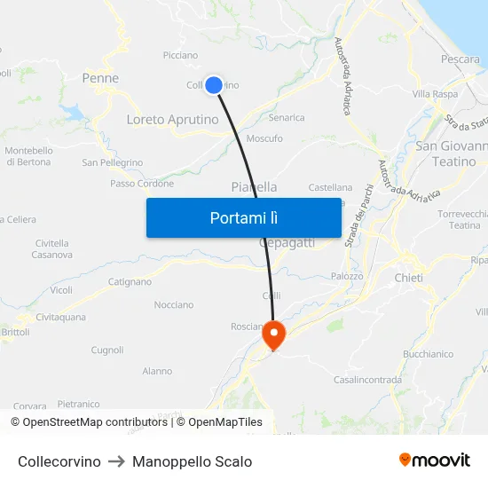 Collecorvino to Manoppello Scalo map