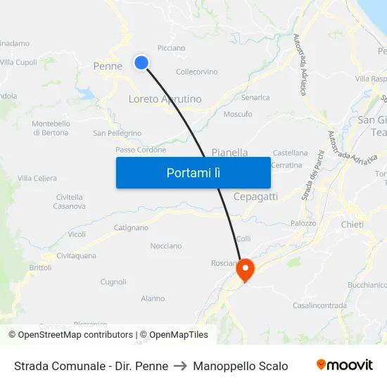 Strada Comunale - Dir. Penne to Manoppello Scalo map
