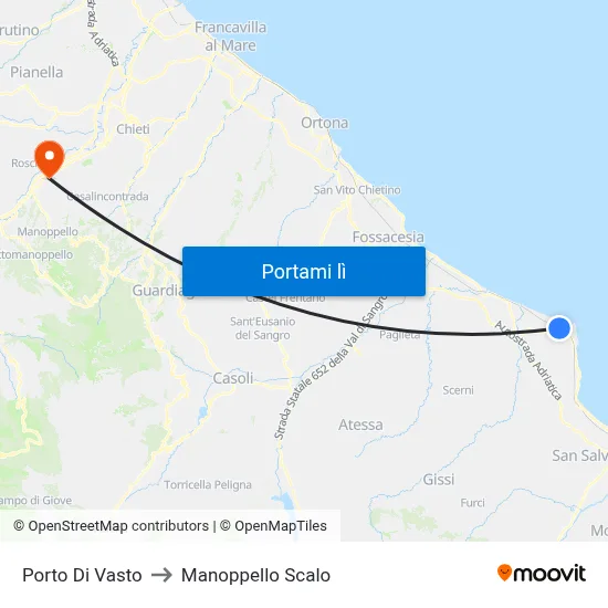 Porto Di Vasto to Manoppello Scalo map