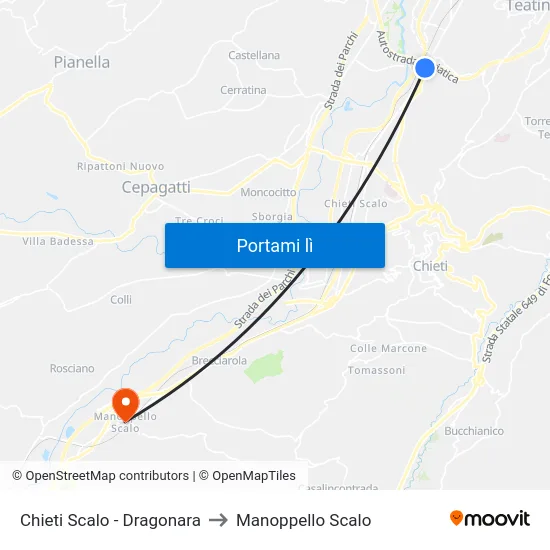 Chieti Scalo - Dragonara to Manoppello Scalo map
