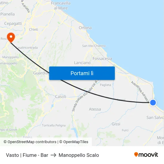 Vasto | Fiume - Bar to Manoppello Scalo map