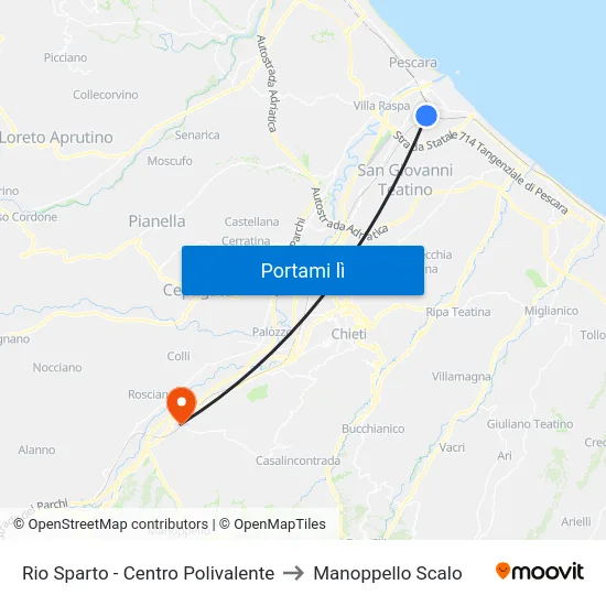 Rio Sparto - Centro Polivalente to Manoppello Scalo map