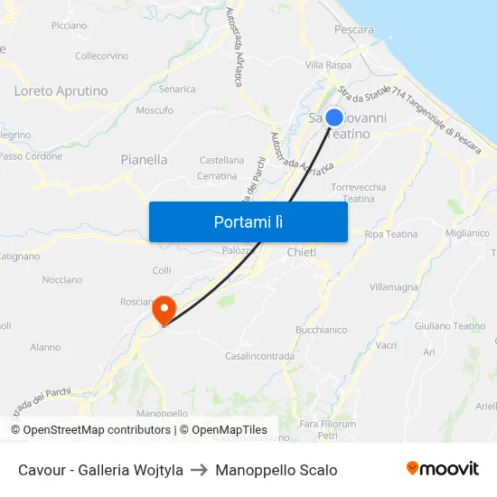 Cavour - Galleria Wojtyla to Manoppello Scalo map
