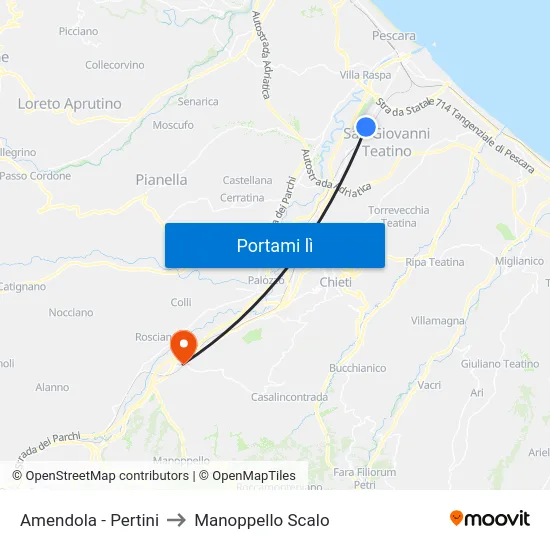 Amendola - Pertini to Manoppello Scalo map