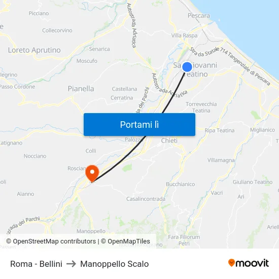 Roma - Bellini to Manoppello Scalo map