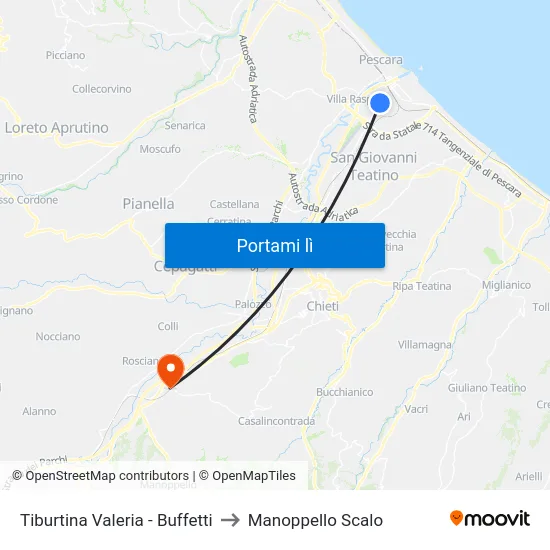 Tiburtina Valeria - Buffetti to Manoppello Scalo map