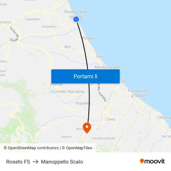 Roseto FS to Manoppello Scalo map