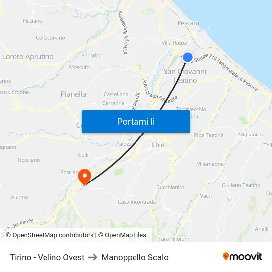 Tirino - Velino Ovest to Manoppello Scalo map
