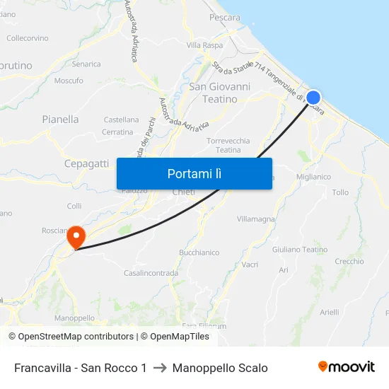 Francavilla - San Rocco 1 to Manoppello Scalo map