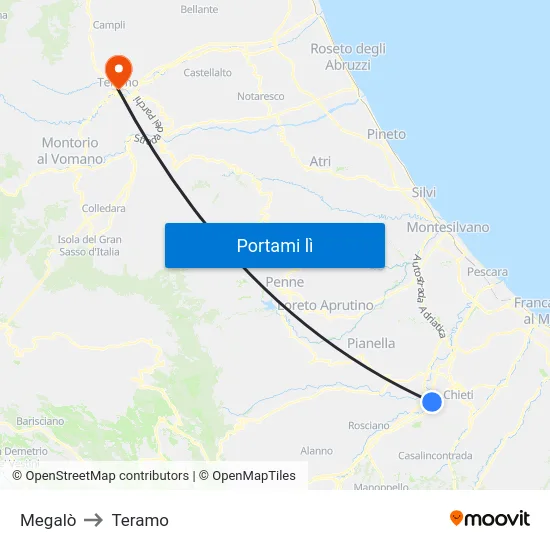 Megalò to Teramo map