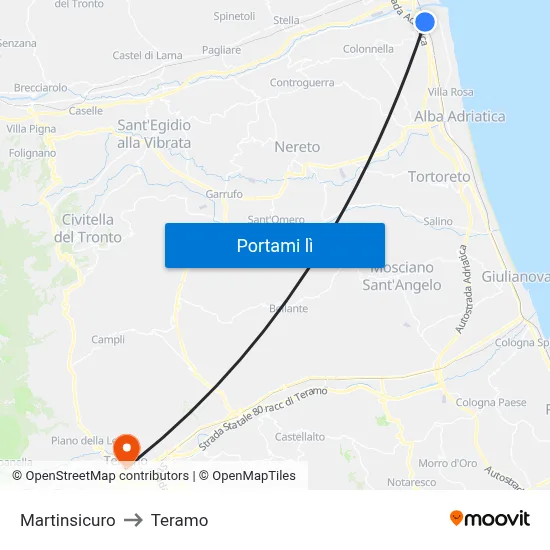 Martinsicuro to Teramo map