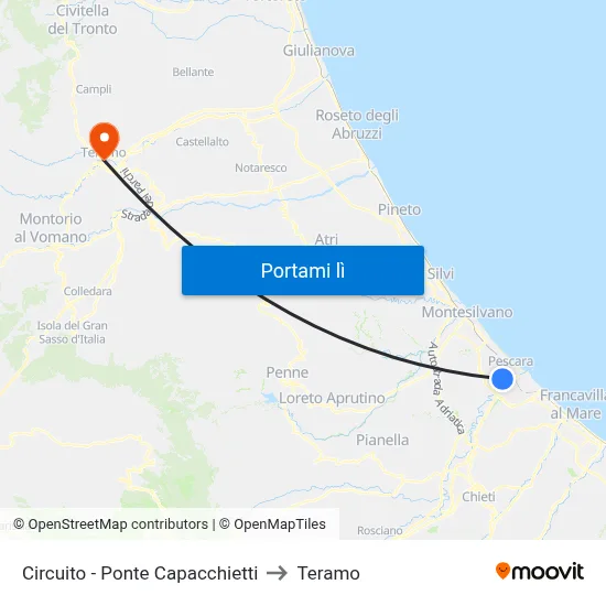 Circuito - Ponte Capacchietti to Teramo map