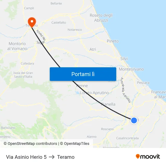 Via Asinio Herio 5 to Teramo map