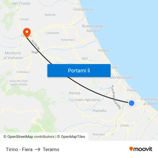 Tirino - Fiera to Teramo map