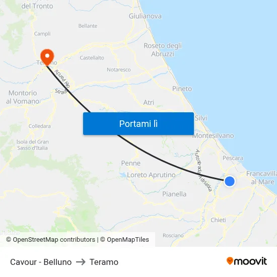 Cavour - Belluno to Teramo map