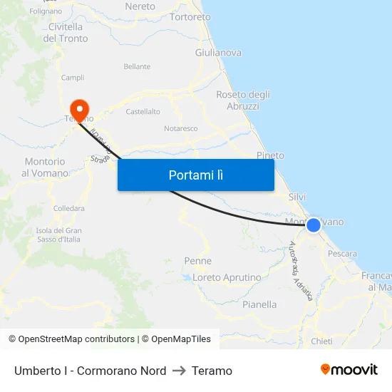Umberto I - Cormorano Nord to Teramo map