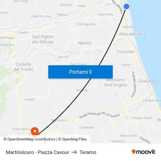 Martinsicuro - Piazza Cavour to Teramo map