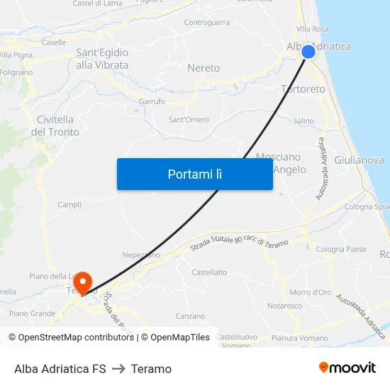 Alba Adriatica FS to Teramo map