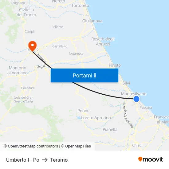 Umberto I - Po to Teramo map