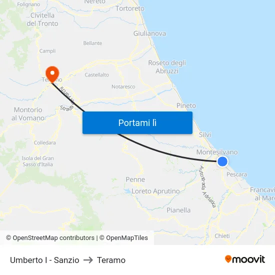 Umberto I - Sanzio to Teramo map