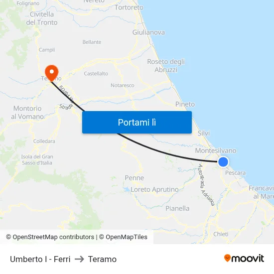 Umberto I - Ferri to Teramo map