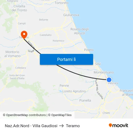 Naz.Adr.Nord - Villa Gaudiosi to Teramo map
