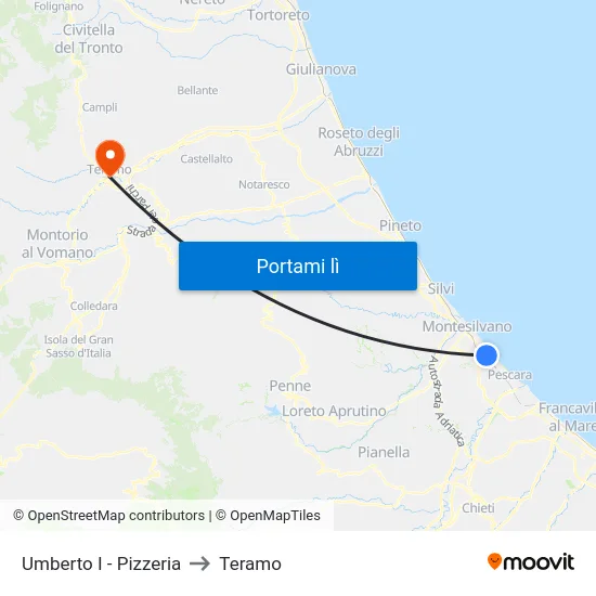 Umberto I - Pizzeria to Teramo map