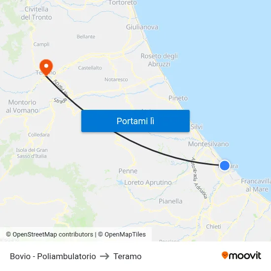 Bovio - Poliambulatorio to Teramo map