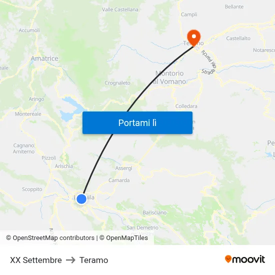 XX Settembre to Teramo map