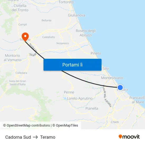 Cadorna Sud to Teramo map