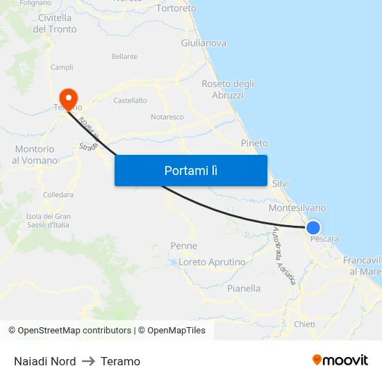 Naiadi Nord to Teramo map