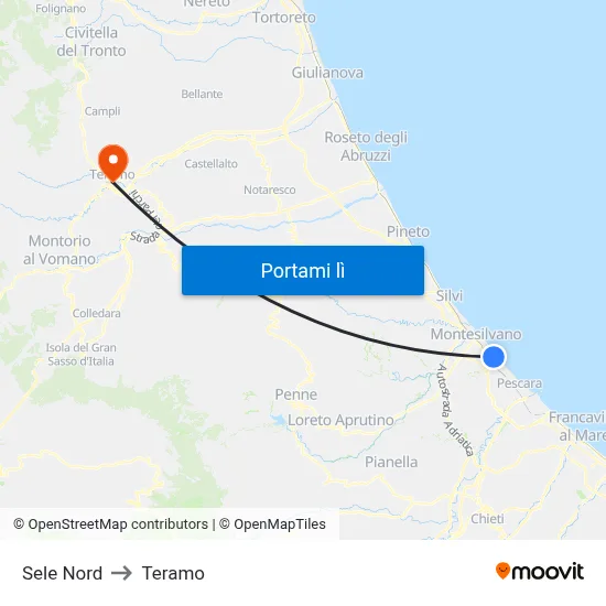 Sele Nord to Teramo map