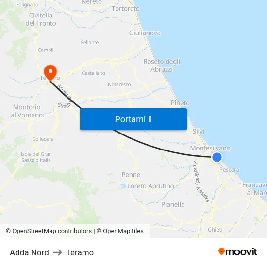 Adda Nord to Teramo map