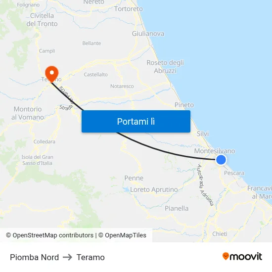 Piomba Nord to Teramo map
