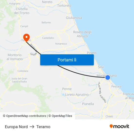 Europa Nord to Teramo map