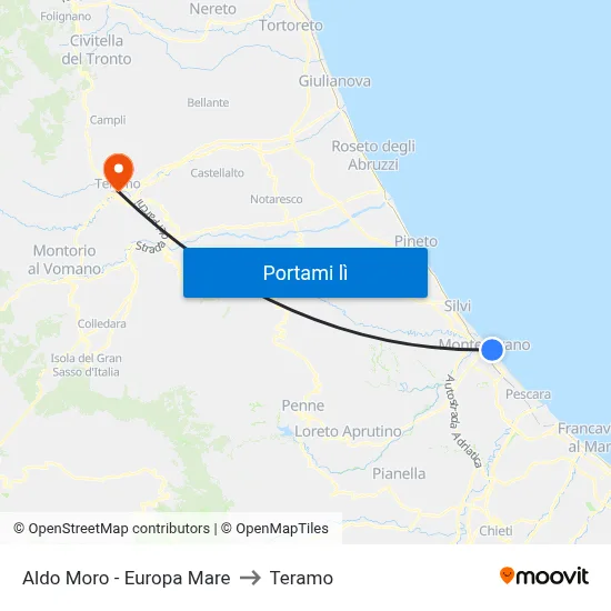 Aldo Moro - Europa Mare to Teramo map