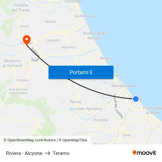 Riviera - Alcyone to Teramo map