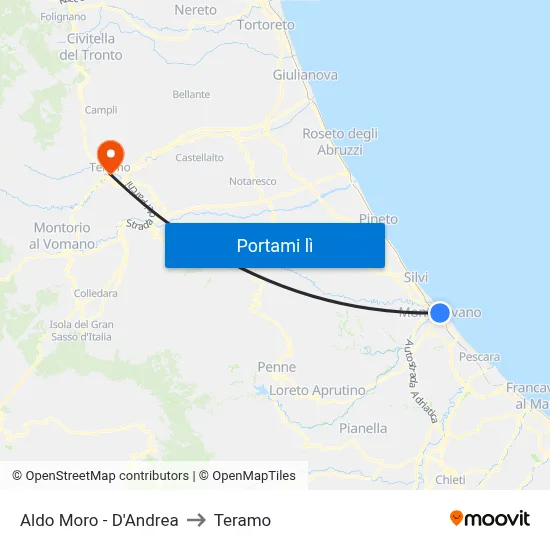 Aldo Moro - D'Andrea to Teramo map