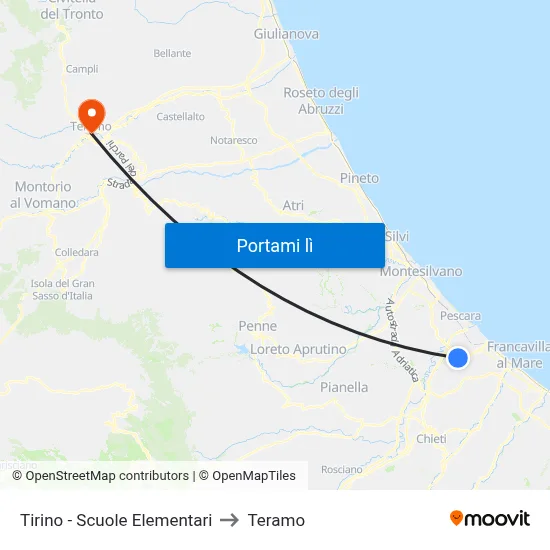 Tirino - Scuole Elementari to Teramo map