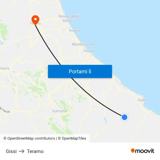Gissi to Teramo map