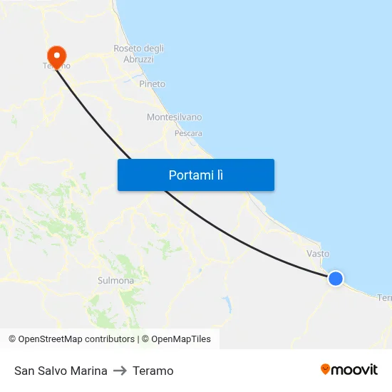 San Salvo Marina to Teramo map