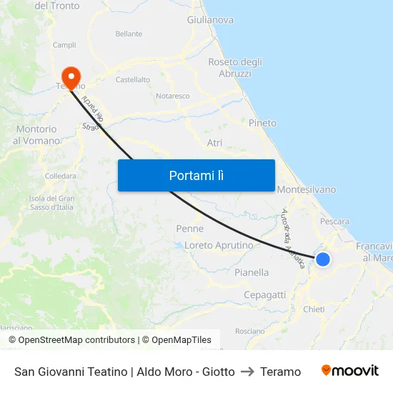 San Giovanni Teatino | Aldo Moro - Giotto to Teramo map