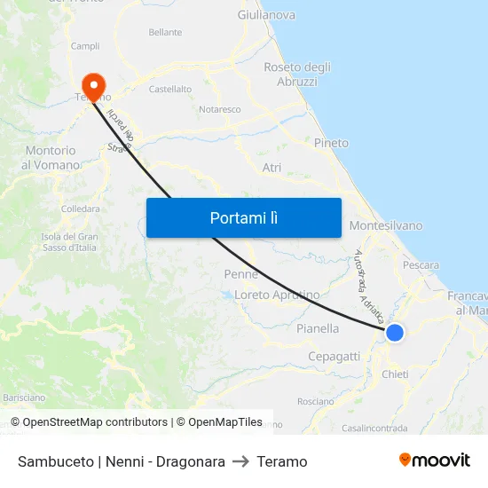 Sambuceto | Nenni - Dragonara to Teramo map
