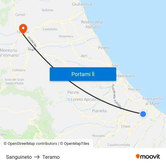 Sanguineto to Teramo map