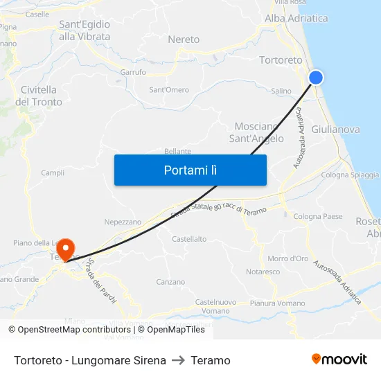 Tortoreto - Lungomare Sirena to Teramo map