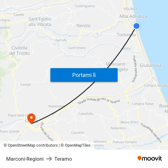 Marconi-Regioni to Teramo map